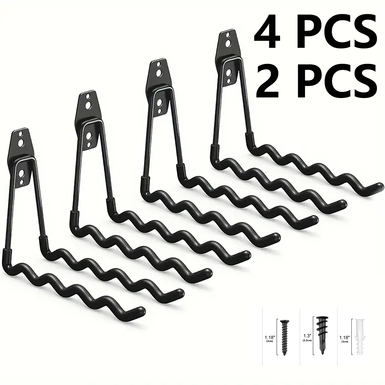Heavy Equipment Company - 2-Pack/4-Pack Heavy-Duty Metal Garage Hooks, Wall-Mounted